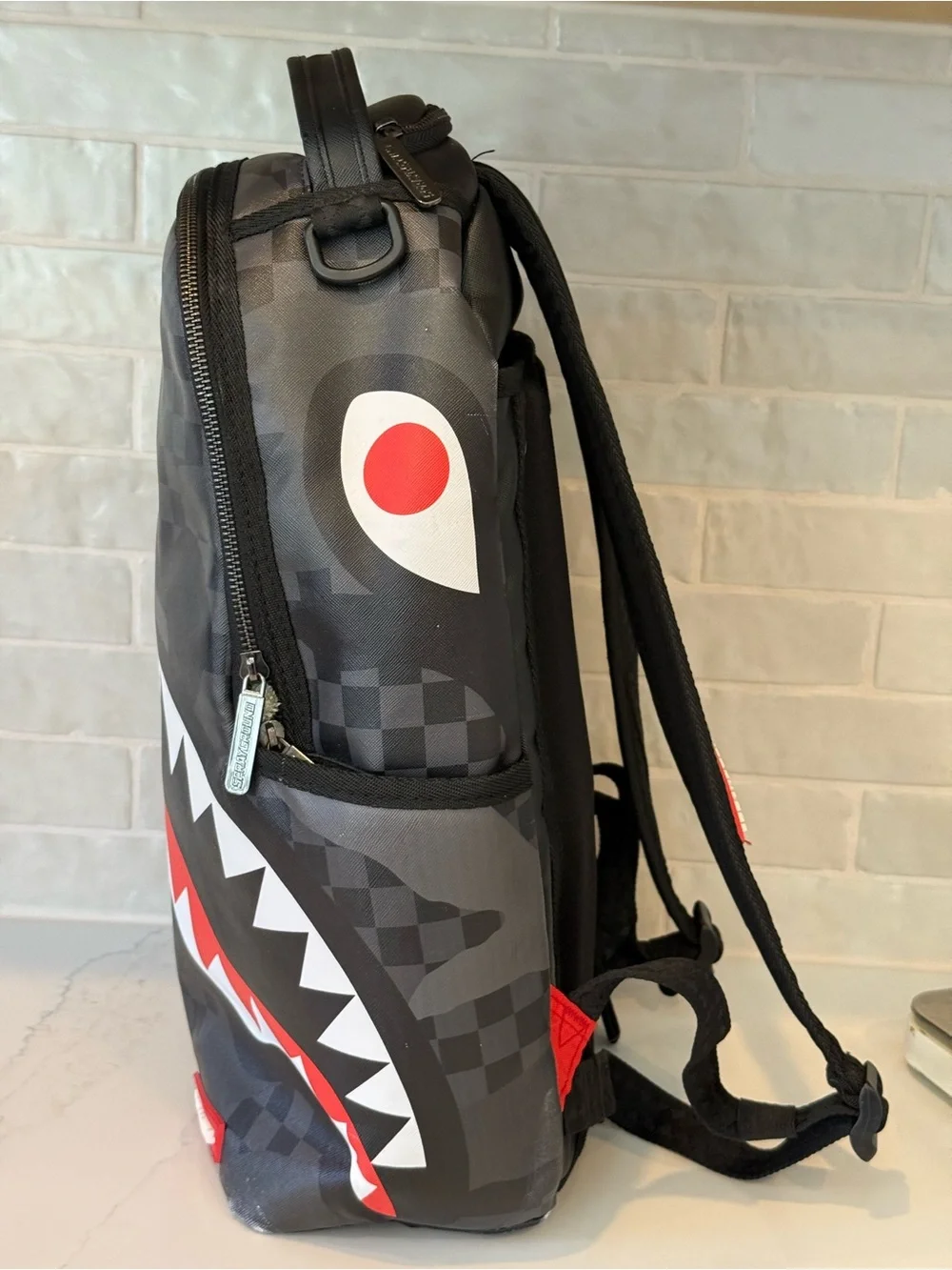 Sprayground Black Gray Red Shark Mouth Backpack
